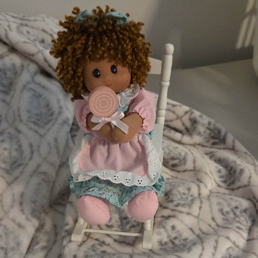 Berkeley Designs Adorable Doll on Musical Rocking Chair - New w/o Tags